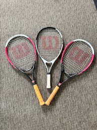 3 Wilson Tennis Rackets And Bag Of Penn Tennis Balls