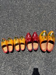 4 Pairs Of Vintage Handmade Dutch Wooden Clogs