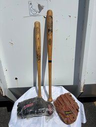 Vintage Baseball Bats And Gloves