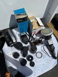 Vintage Cameras, Lights And Tripod