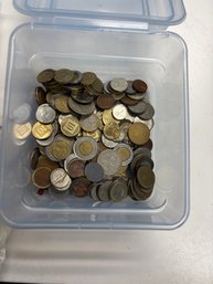 Box Of Loose Foreign Money And Five Bags Of Foreign Money