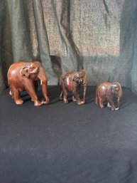Hand Carved Wooden Elephant Figurines