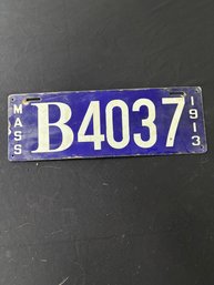 Vintage 1913 Massachusetts Porcelain License Plate