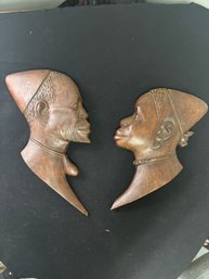 Pair Of Hand Carved African Man And Women Solid Wood