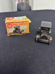 Vintage Die Cast Metal Pencil Sharpener Shaped Like Antique Car