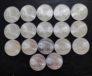 LOT OF 17, 2011 BUFFALO 1 OZ .999 SILVER ROUNDS