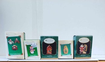 LOT OF 5 LIKE NEW HALLMARK KEEPSAKE MINIATURE HANDCRAFTED CHRISTMAS TREE ORNAMENTS
