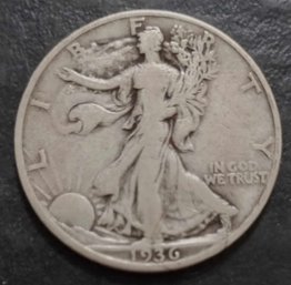 1936-D WALKING LIBERTY SILVER HALF DOLLAR G-VG CONDITION