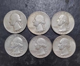 LOT OF 6 WASHINGTON SILVER QUARTERS VG TO VF