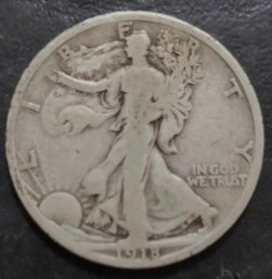 1918-S WALKING LIBERTY SILVER HALF DOLLAR GOOD CONDITION