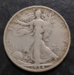 1934 WALKING LIBERTY SILVER HALF DOLLAR VG CONDITION