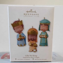 LIKE NEW 2010 HALLMARK KEEPSAKE GIFTS WE BRING (3) PORCELAIN CHRISTMAS TREE ORNAMENT