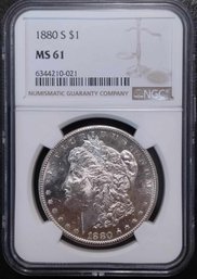 1880-S MORGAN SILVER DOLLAR NGC MS-61 SEMI PROOF LIKE SURFACES