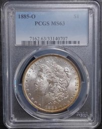 1885-O MORGAN SILVER DOLLAR PCGS MS-63 LIGHT OBVERSE TONE