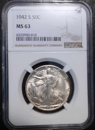 1942-S WALKING LIBERTY HALF DOLLAR NGC MS-63 BRIGHT WHITE SHARP AND LUSTROUS