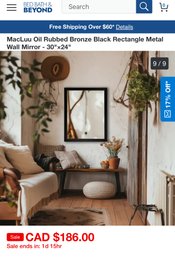 MSRP $187 MacLuu Oil Rubbed Bronze Black Rectangle Metal Wall Mirror - 30'x24'