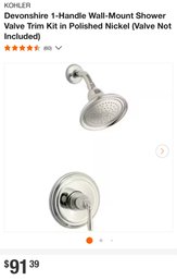 New Open Box KOHLER Devonshire 1-Handle Wall-Mount Shower Valve Trim Kit Polished Nickel (Valve Not Included)
