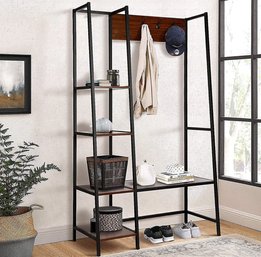 Coat Rack & Shoe Bench, Entryway Hall Tree With 4 Tier Shelves