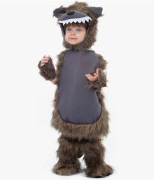 Furry Wolf Costume, Kid's Halloween Werewolf Dress Up (3-4)