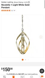 Elegant Golden Lighting. 1-Light White Gold Pendant MSRP $150