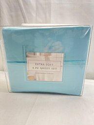 Egyptian Luxury Hotel Collection 4-Piece Bed Sheet Set, Hypoallergenic Sheet And Pillow Case Set - Twin, Aqua