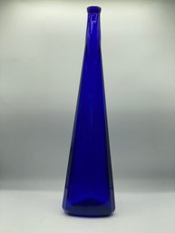Cobalt Blue Triangular Glass Bottle MCM Decor Triangle Punt Collectible 19'