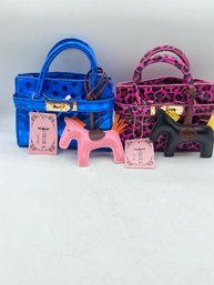 Lot Of 2 Chloe K Of New York Hermes Birkin Style  Print  Patent PU Leather Top Handle  Shoulder  Bag