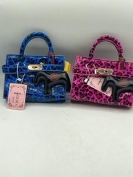 Lot Of 2 Chloe K Of New York Hermes Birkin Style  Print  Patent PU Leather Top Handle  Shoulder  Bag