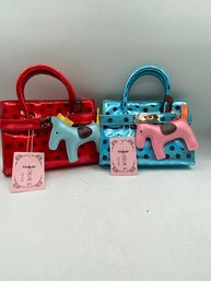 Lot Of 2 Chloe K Of New York Hermes Birkin Style  Print  Patent PU Leather Top Handle  Shoulder  Bag