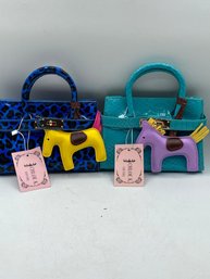 Lot Of 2 Chloe K Of New York Hermes Birkin Style  Print  Patent PU Leather Top Handle  Shoulder  Bag