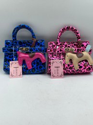 Lot Of 2 Chloe K Of New York Hermes Birkin Style  Print  Patent PU Leather Top Handle  Shoulder  Bag
