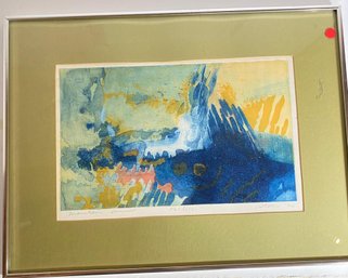Abstract Watercolor Art Mountain Summer Numbered And Signed Framed
