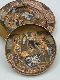 Antique Japanese Satsuma Pottery Heavy Gold Gilded Meiji Period Immortals Plates