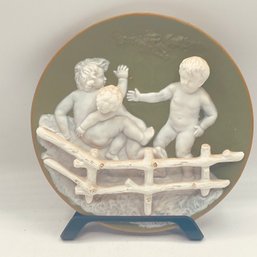 Antique 8' Bisque Wall Plaque  Cherub Children Motif