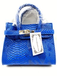 Chloe K Of New York Hermes Birkin  Style PU Leather  Top Handle  Shoulder  Bag Metallic Blue
