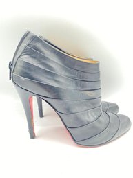 Christian Louboutin Black Leather Orniron Pleated Armadillo Ankle Booties Size 37