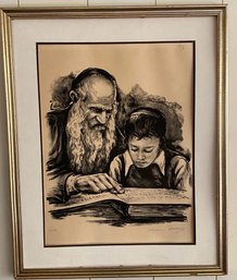 Dashevsky Rabbi Teaching Hand Drawn Lithograph   Signed And Numbered