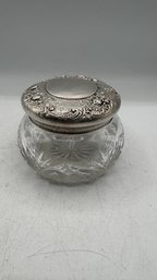 Antique Cut Glass Jar With Sterling Silver Top  3' H X 3' W