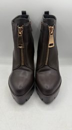 Caligula Brown Ankle Boots  Side & Front Zippers  Size 38  New (No Box)