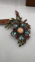 Jay Strongwater Floral Brooch  New With Tag & Original Box  3 3/4  Description (Auction-Ready)