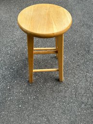 Vintage Solid Wood Round Bar Stool  Natural Finish