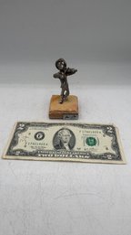 Ben-Zion Israel .925 Sterling Silver Hasidic Fiddler Figurine On Marble Base  Judaica Sculpture