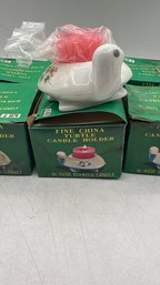 Lot Of 6 Fine China Turtle Candle Holders With Rose-Scented Candles