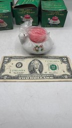 Lot Of 6 Fine China Turtle Candle Holders With Rose-Scented Candles