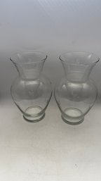 Pair Of Clear Glass Vases  10.75 Tall (Good Condition)