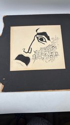 Signed Original Modernist Ink Drawing On J. Whatman Drawing Board  Figurative Crowd Scene