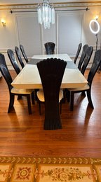 Modern Luxury Extendable Dining Table With 10 Sculptural Chairs  2 Extension Leaves