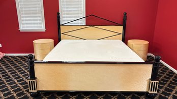 Modern King Size Bedroom Set With Birdseye Maple Veneer & Black Lacquer Finish  Bed, Pair Of Nightstands & Te