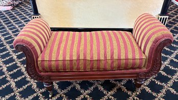 Statesville Chair Company Upholstered Window Bench / Settee  Carved Mahogany Frame On Brass Casters
