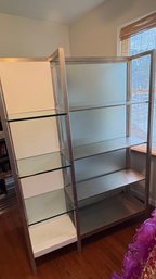 Contemporary Double-Sided Display Bookcase With Glass Shelves & Frosted Panels